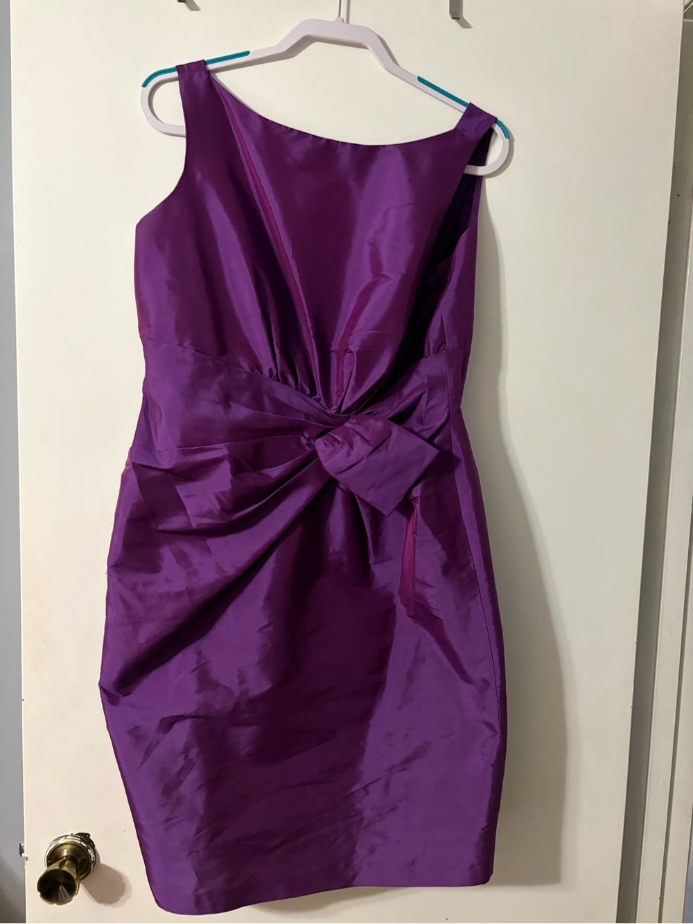 Kim Rogers Purple Sheath Cocktail Dress with Front Knot